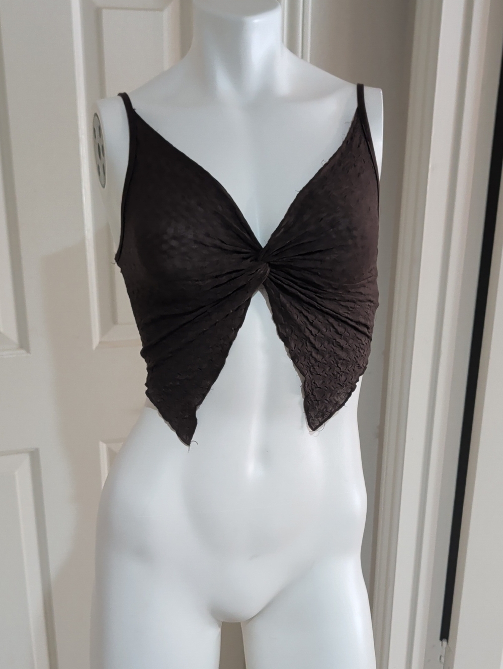 SHEIN Dark Brown Knot-Front Spaghetti Strap Crop Top Women's XS